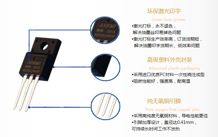 SBT20100VFCT提升电源转化效率4%的ASEMI低压降肖特基二极管