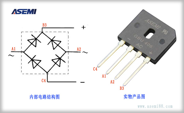 整流桥接法图片--ASEMI品牌GBU406
