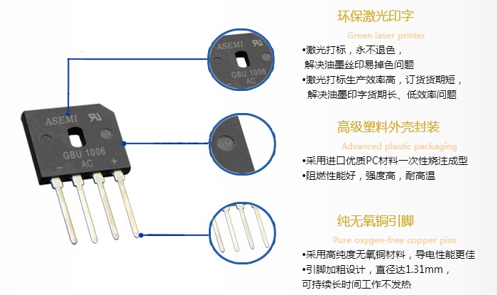 GBU1006 在威世与强茂之间,我选择了ASEMI的GBU1006,就冲这大芯片超值划算