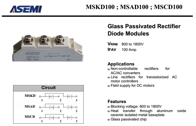 MSCD100-16，MSAD100，MSKD100规格书PDF参数下载