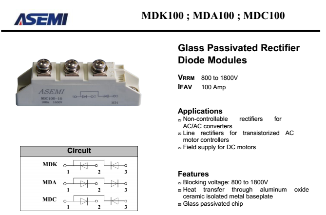 MDC100-16，MDA100，MDK100规格书PDF参数下载