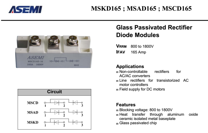MSCD165-16，MSAD165，MSKD165规格书PDF参数下载