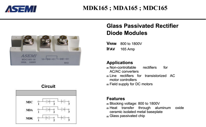 MDC165-16，MDA165，MDK165规格书PDF参数下载