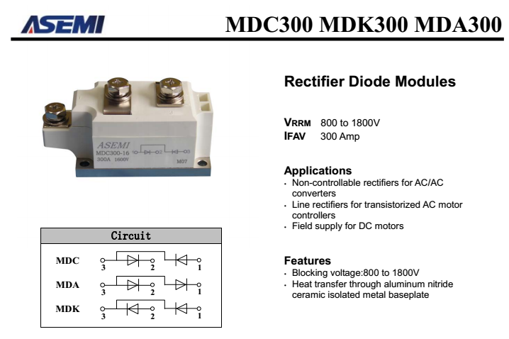 MDC300-16，MDA300，MDK300规格书PDF参数下载