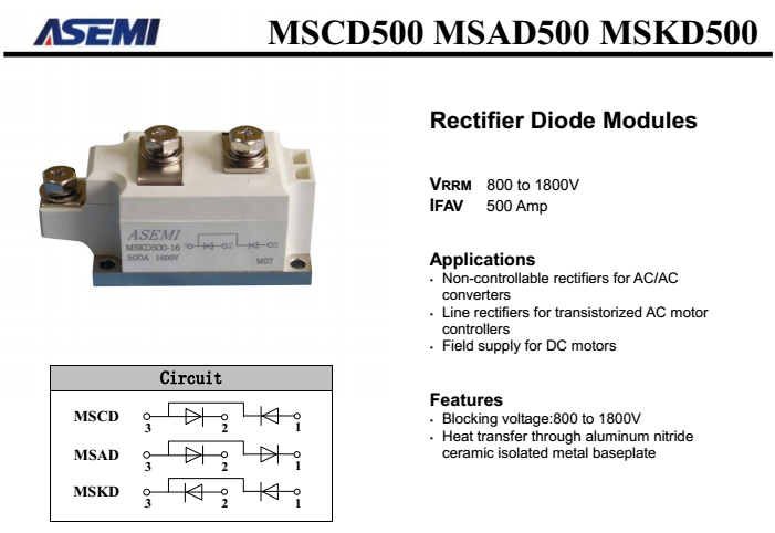 MSCD500-16，MSAD500，MSKD500规格书PDF参数下载
