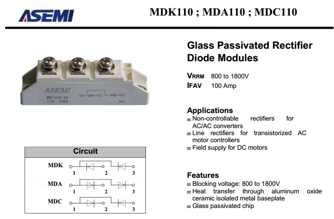 MDC110-16，MDA110，MDK110规格书PDF参数下载