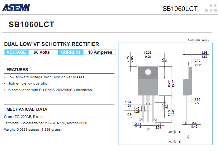SB1060LFCT-ASEMI