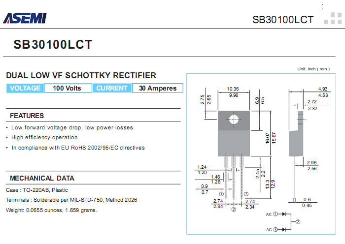 SB30100LCT-ASEMI