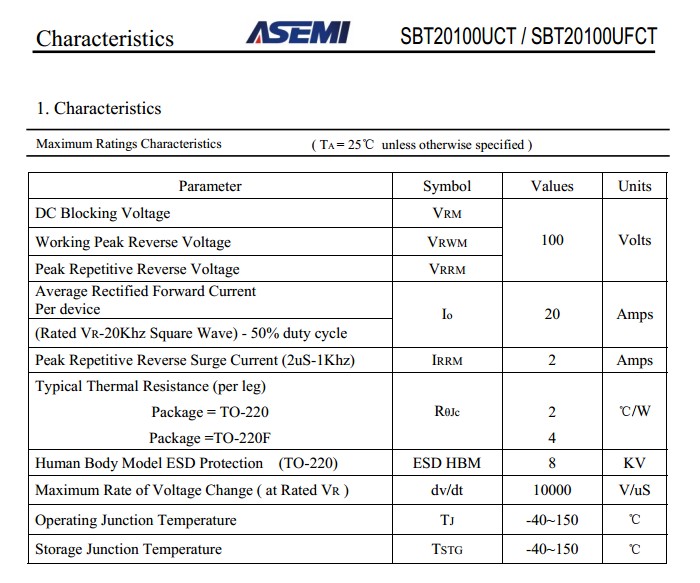 SBT20100UCT参数规格书