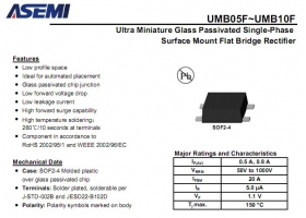 超薄迷你整流桥1A 1000V UMB10F/B7 ASEMI规格参数书 PDF