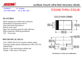 ES2JB/ES2GB/ES2EB/ES2DB ASEMI贴片超快恢复二极管 PDF规格书资料